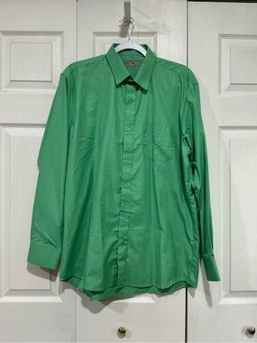 💙 Alberto Cardinal Men’s Green Button Down Long Sleeve Shirt - Large (01275)